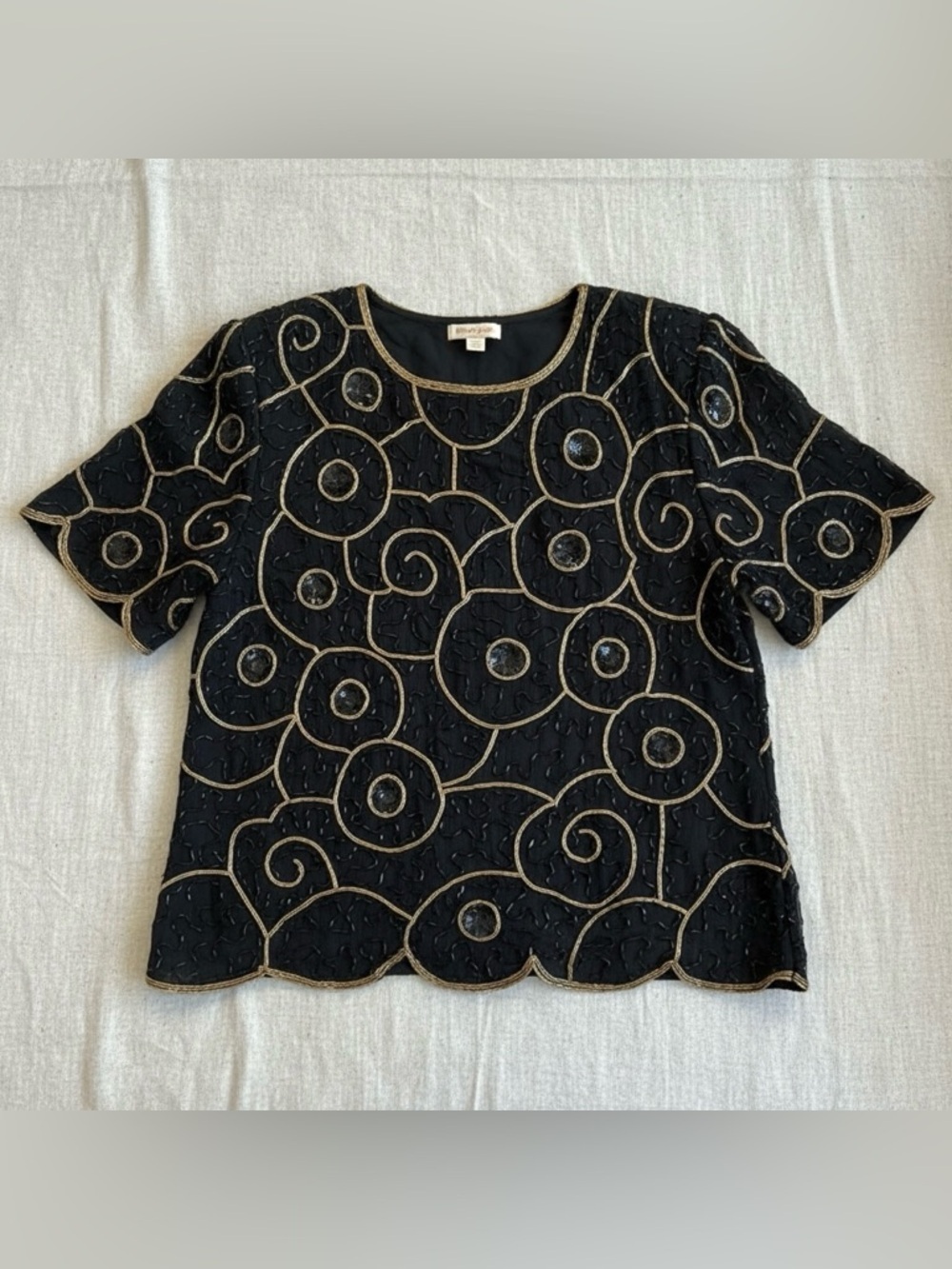 Stenay Beaded Silk Top XL Black Gold Embellished Evening Party Vintage Style NWT